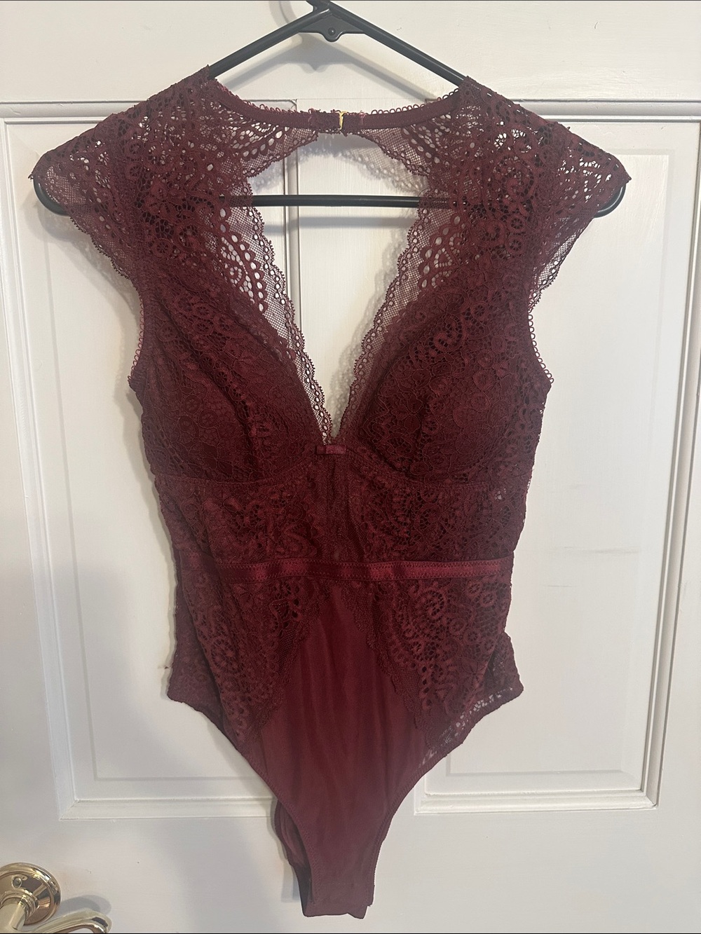 Lace Plunge Burgundy Bodysuit